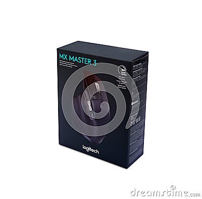 Box containing Logitech mouse Editorial Stock Photo