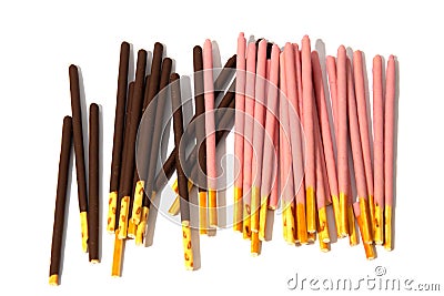 Box for cookies with bright flogging.Japan sweets Chocolate . Bright white background Stock Photo
