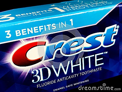 Box of Crest 3D White Toothpaste Editorial Stock Photo