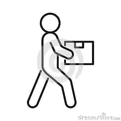 Box delivery, person move cargo, line icon. Courier with package, relocation. Transfer weight. Vector Vector Illustration