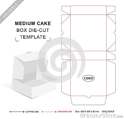 Medium cake box die cut template, packaging die cut template, 3d box, keyline Stock Photo