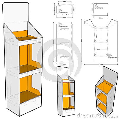 Box for Display Stand and Die-cut Pattern Vector Illustration