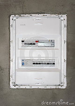 Box With Electric Switch Fuses Or Circuit Breakers Installed On Bare