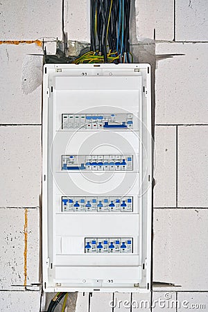 Box With Electric Switch Fuses Or Circuit Breakers Installed On Bare