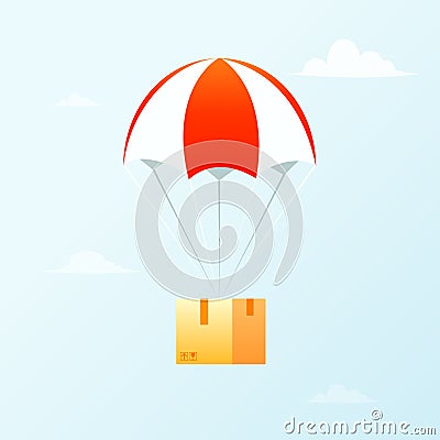 Box flying on parachute icon Vector Illustration