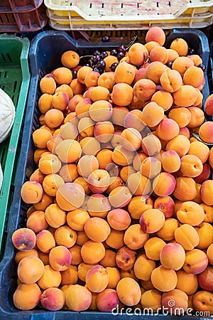 A box with fresh nectarine fruit Stock Photo