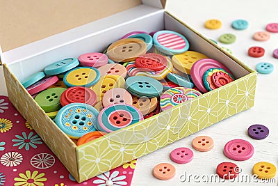 A box full of colorful buttons, AI. A box full of colorful buttons AI generated Stock Photo