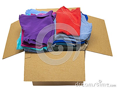 Box Full Of Neatly Folded Clothes Isolated Stock Photo