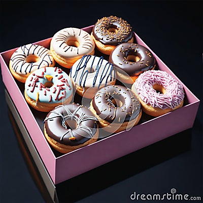 Box of Glazed delicious donuts Stock Photo