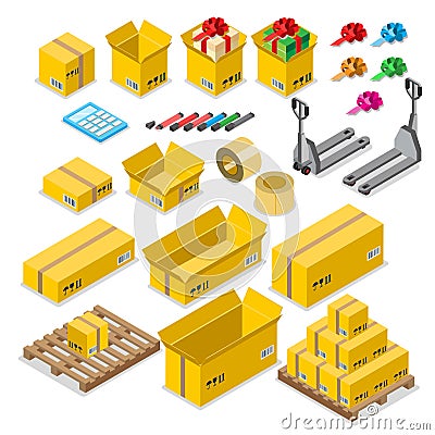 Box goods crate storage delivery warehouse concept Vector Illustration