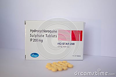 A box of hyroxychloroquine tablets on a prescription paper Editorial Stock Photo