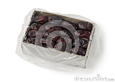 Box with Iranian Mazafati dates Stock Photo