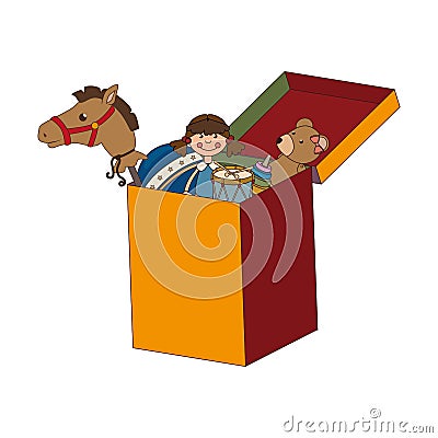 Box with kids toys isolated icon Vector Illustration