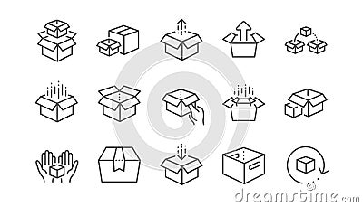 Box line icons. Package, delivery boxes, cargo box. Linear set. Vector Vector Illustration