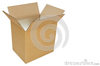 The box is made of cardboard on a white background. Side view and top view. There is nothing in the box, it is empty Stock Photo