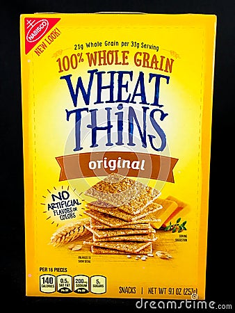 A Box of Nabisco Wheat Thins on a Black Backdrop Editorial Stock Photo