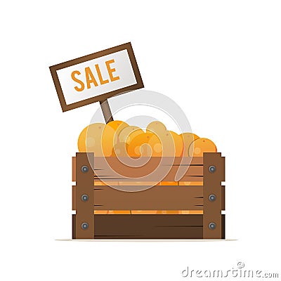 A box of oranges. The sale of fruit. Street food trade. Vector i Vector Illustration