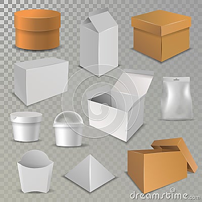 Box package vector cardboard packaging stack of carton packed boxes for delivery and pile of open and close paper Vector Illustration