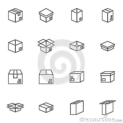 Box packaging line icons set Vector Illustration