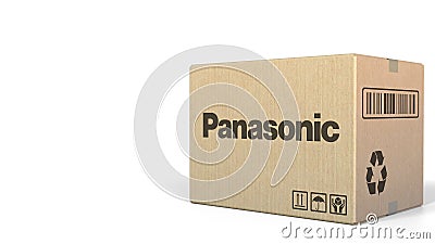 Box with Panasonic logo. Editorial 3D rendering Editorial Stock Photo
