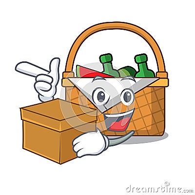 With box picnic basket character cartoon Vector Illustration