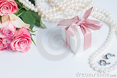 Box with pink ribbon Stock Photo