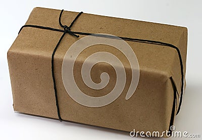 Box with plain brown wrapping paper Stock Photo