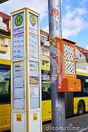 Box with a poster, on which you can stick chewing gum instead of throwing it on the floor. Editorial Stock Photo