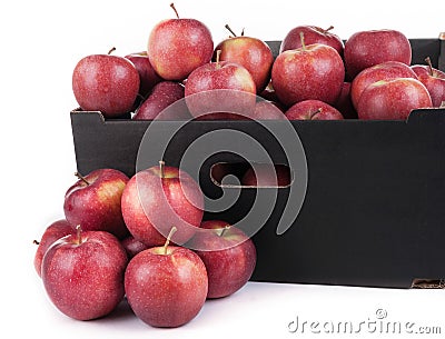 Box of Ready To Sale Red Prince Apples On White Backgr Stock Photo