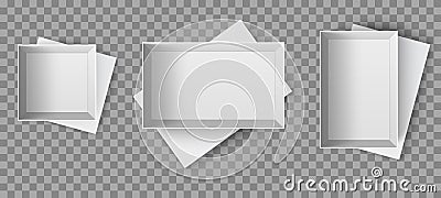 Box set top view. Realistic isolated on transparent background elements. White cardboard packaging. open container for Vector Illustration