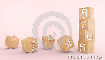 Box Shape and Number order Concept flip wooden cube with word on Red background Stock Photo