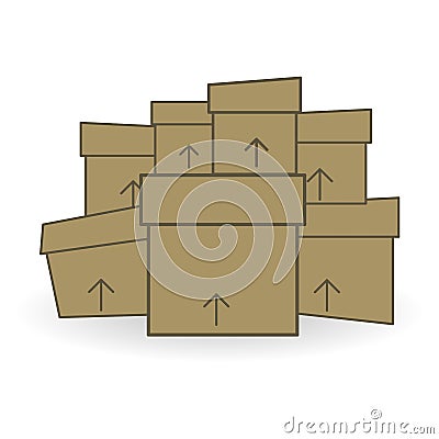 Simple carton delivery packaging open box with fragile signs. Cardboard closed logistic box set. Vector illustration isolated on w Vector Illustration