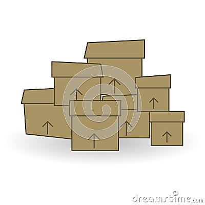 Simple carton delivery packaging open box with fragile signs. Cardboard closed logistic box set. Vector illustration isolated on w Vector Illustration