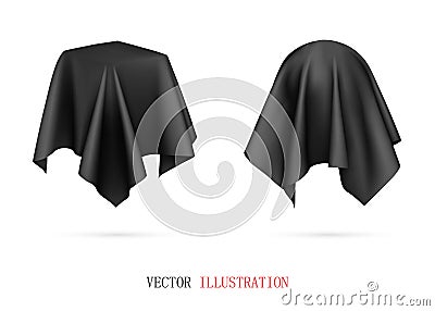 Box and sphere covered with black cloth. Vector Illustration