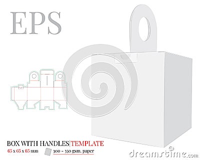 Box with top handles, vector, die cut / laser cut template. White, clear, blank, isolated box with handles Stock Photo