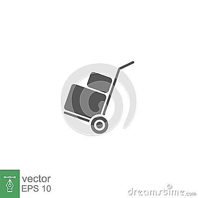 Box trolley glyph icon, move truck cargo carrier, bag cart delivery, flat luggage suitcase Vector Illustration