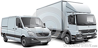 Box truck and light goods vehicle Cartoon Illustration