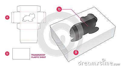 Box and turtle shaped window with transparent plastic sheet die cut template Vector Illustration