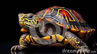 Vibrant Eastern Box Turtle On Black Background - Uhd Image Stock Photo