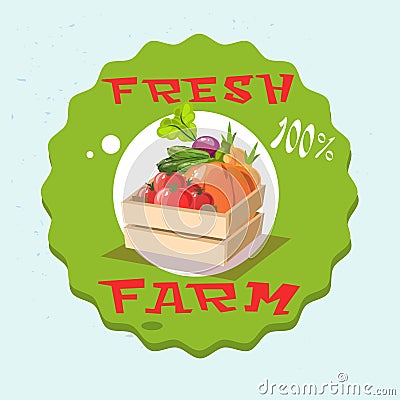 Box With Vegetable Harvest Eco Fresh Farm Logo Vector Illustration