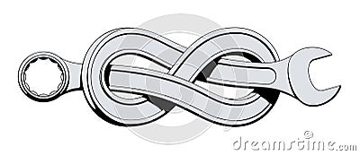 Box wrench bent into eight knot. Twisted spanner repair tool. Symbol for support service workshop. Tattoo design isolated vector Vector Illustration