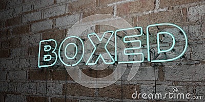 BOXED - Glowing Neon Sign on stonework wall - 3D rendered royalty free stock illustration Cartoon Illustration