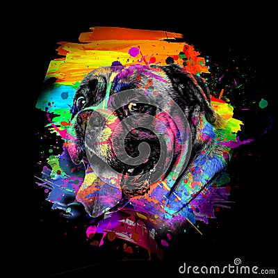 Boxer dog in the abstract color art Cartoon Illustration