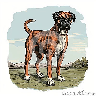 Vintage Boxer Dog Illustration In Stylized Realism Cartoon Illustration