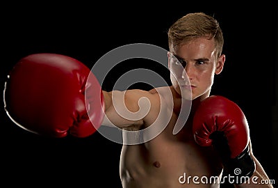 Boxer extending his right jab Stock Photo