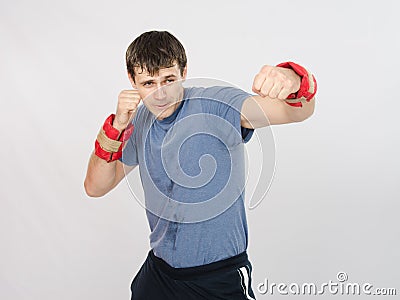 Boxer has a left hand with the weighting agent Stock Photo