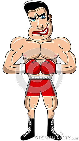 Boxer Mad Muscular Threatening Isolated Vector Illustration