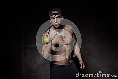 Boxer man training with fight ball Stock Photo