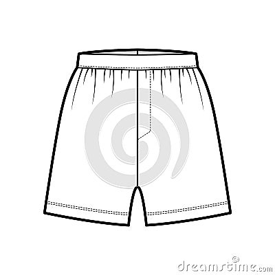 Boxer shorts underwear technical fashion illustration with loose silhouette, elastic band trunks Underpants lingerie Vector Illustration