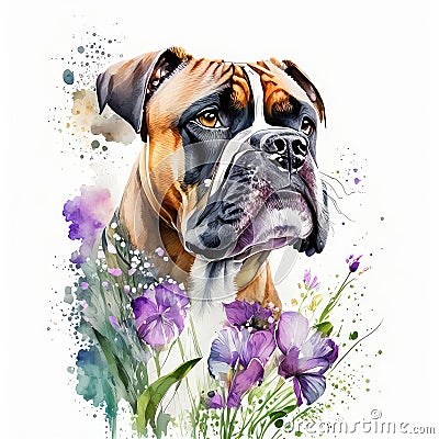 Boxer watercolor clipart on white background Cartoon Illustration